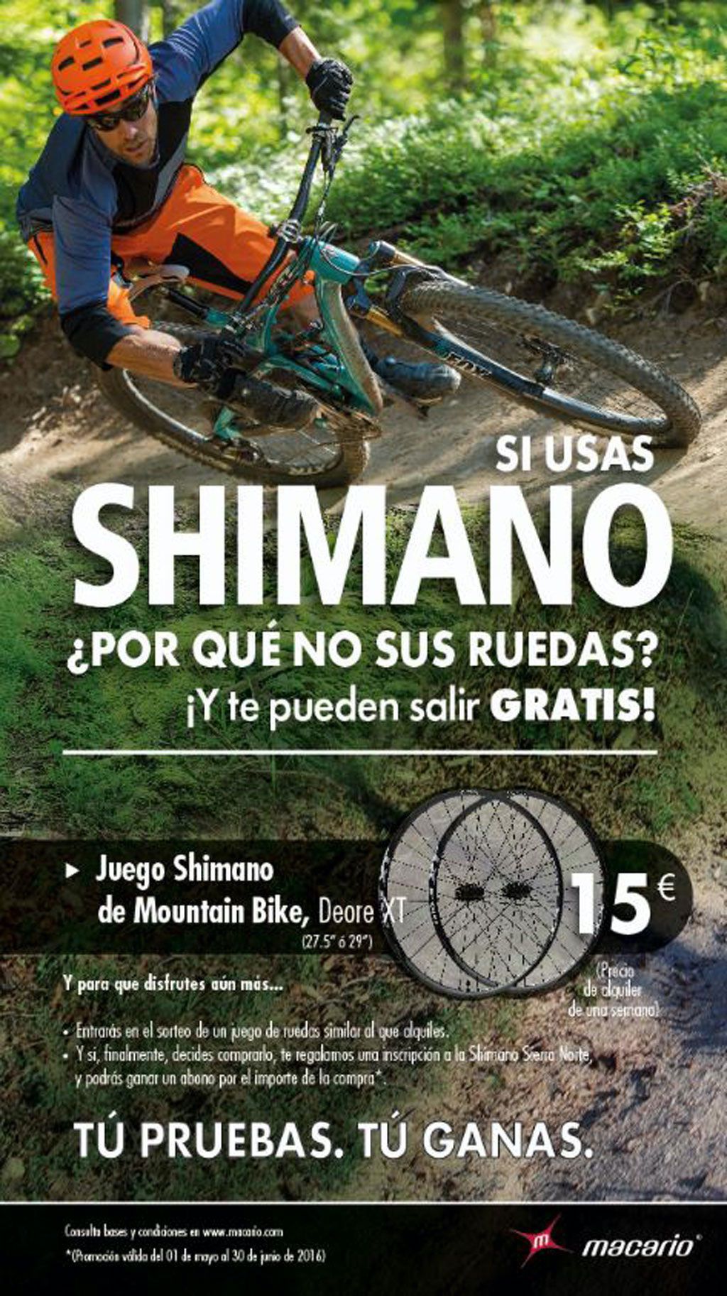Cartel promocion alquiler ruedas Shimano Deore XT de Macario Llorente.