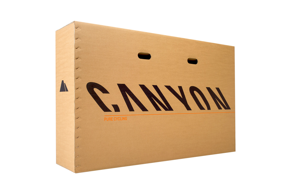 Caja de la marca Canyon para embalar una bici para transporte aéreo